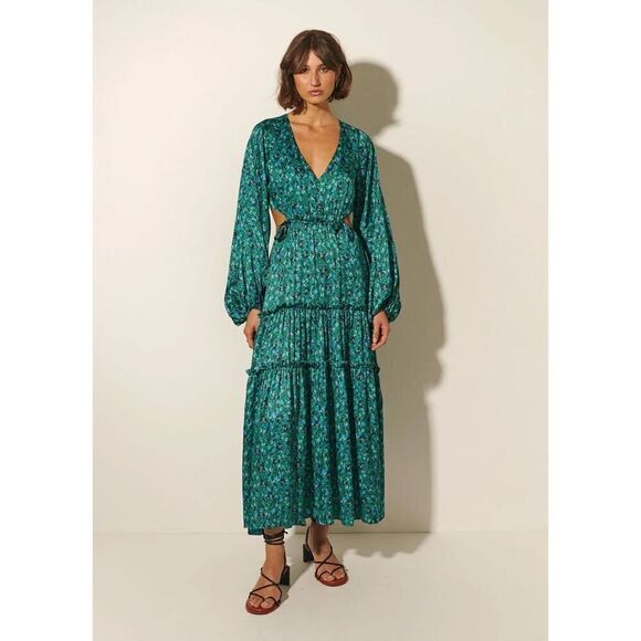 Kivari Acacia Long Sleeve Maxi Dress- Blue Ditzy Spring summer Dress size 4 NWT - Picture 4 of 8